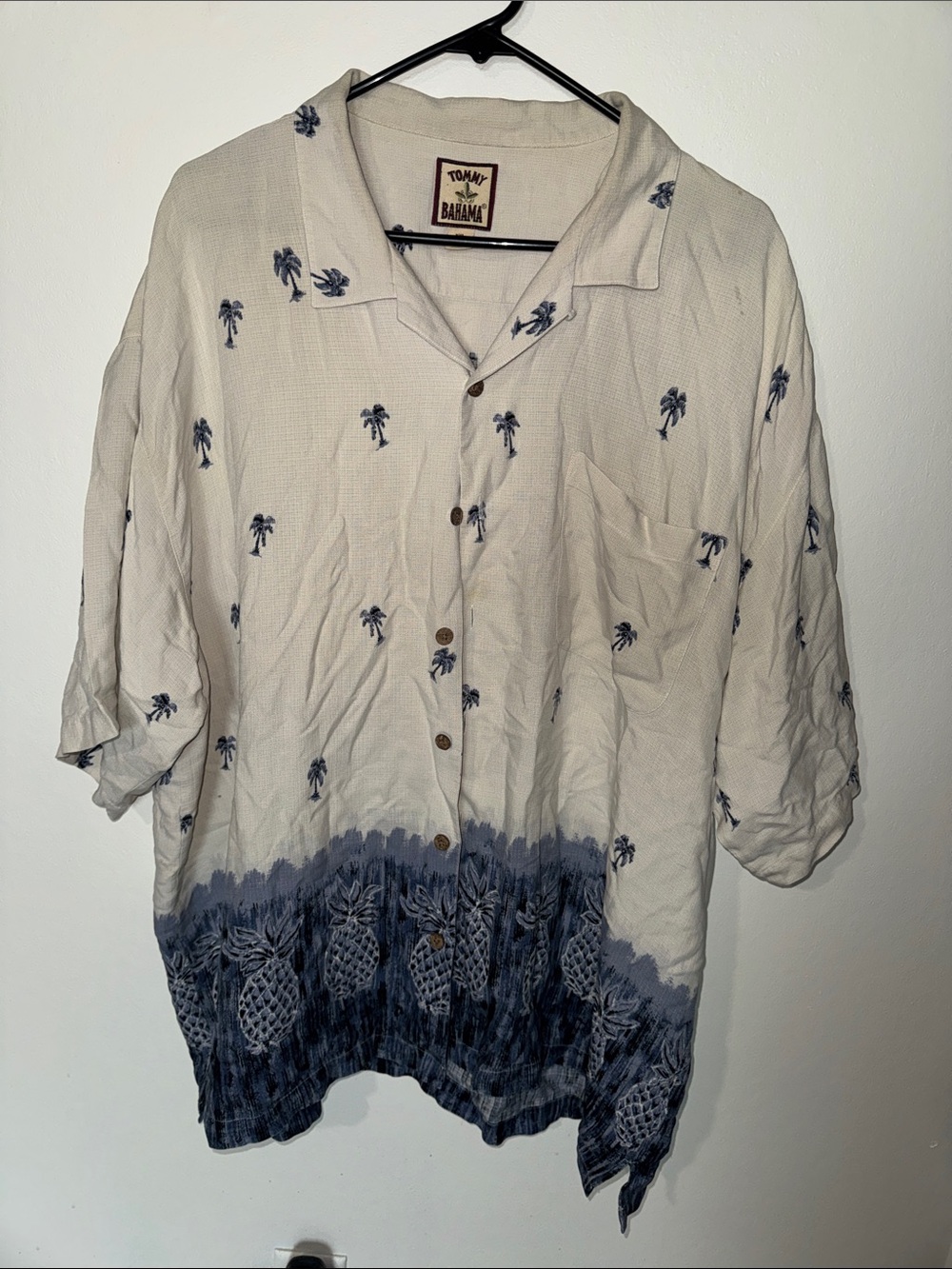 Tommy Bahama Cream & Navy Palm Pineapple Camp Shirt